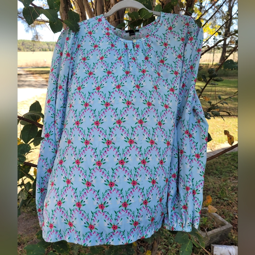 Ann Taylor Floral Blouse - Blue and Pink - Picture 2 of 8